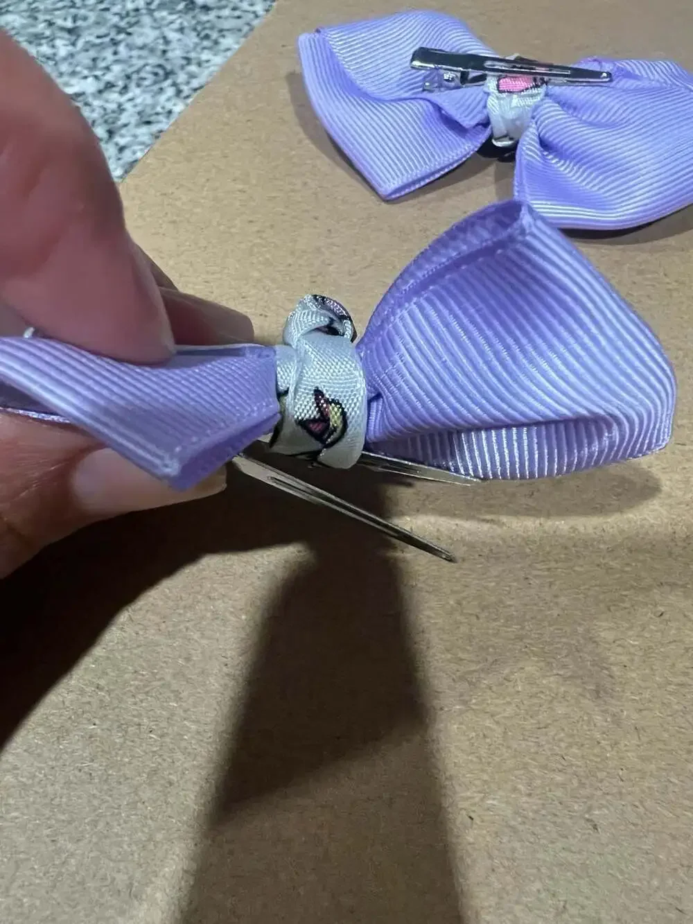 Lavender Grosgrain Ribbon Double Layer Bows with Bow Print
